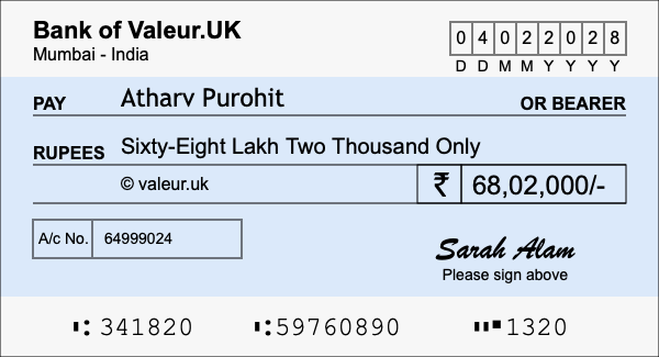 How to write a cheque for 68.02 lakh rupees How to write a cheque for 68.02 lakh rupees