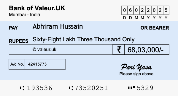 How to write a cheque for 68.03 lakh rupees How to write a cheque for 68.03 lakh rupees