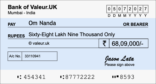 How to write a cheque for 68.09 lakh rupees How to write a cheque for 68.09 lakh rupees