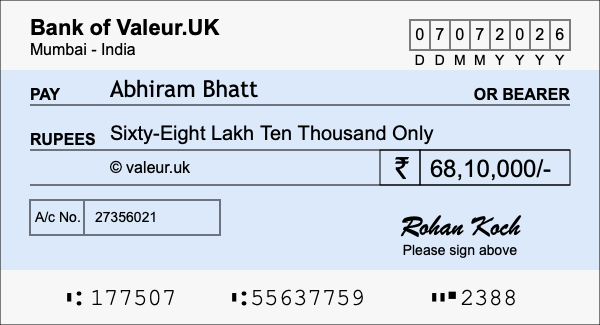 How to write a cheque for 68.1 lakh rupees How to write a cheque for 68.1 lakh rupees