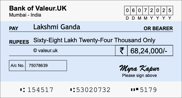 How to write a cheque for 68.24 lakh rupees How to write a cheque for 68.24 lakh rupees