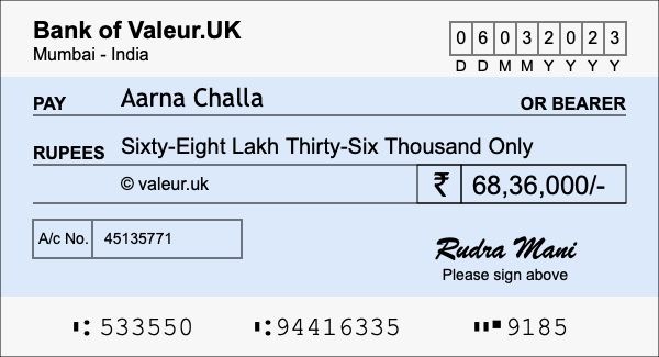 How to write a cheque for 68.36 lakh rupees How to write a cheque for 68.36 lakh rupees