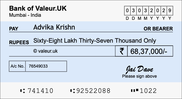 How to write a cheque for 68.37 lakh rupees How to write a cheque for 68.37 lakh rupees