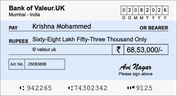 How to write a cheque for 68.53 lakh rupees How to write a cheque for 68.53 lakh rupees