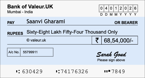 How to write a cheque for 68.54 lakh rupees How to write a cheque for 68.54 lakh rupees