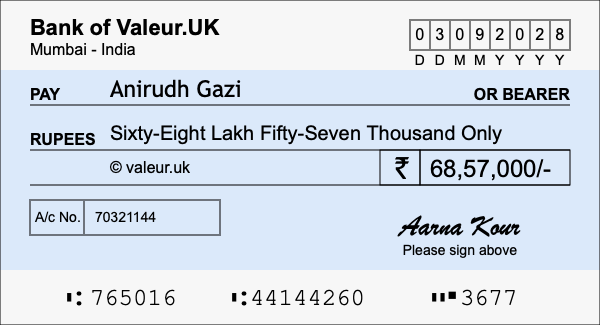 How to write a cheque for 68.57 lakh rupees How to write a cheque for 68.57 lakh rupees