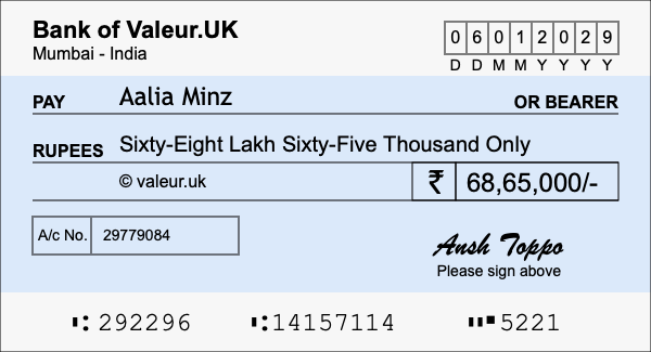 How to write a cheque for 68.65 lakh rupees How to write a cheque for 68.65 lakh rupees