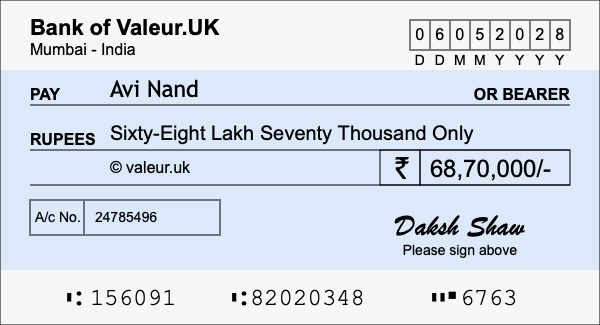 How to write a cheque for 68.7 lakh rupees How to write a cheque for 68.7 lakh rupees