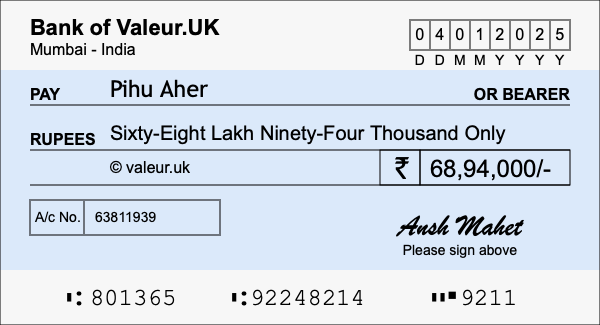 How to write a cheque for 68.94 lakh rupees How to write a cheque for 68.94 lakh rupees