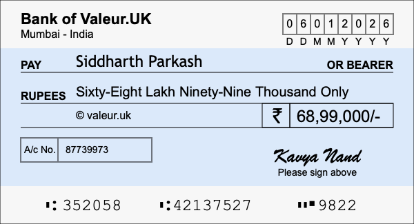 How to write a cheque for 68.99 lakh rupees How to write a cheque for 68.99 lakh rupees