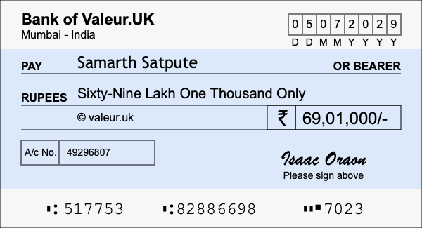 How to write a cheque for 69.01 lakh rupees How to write a cheque for 69.01 lakh rupees
