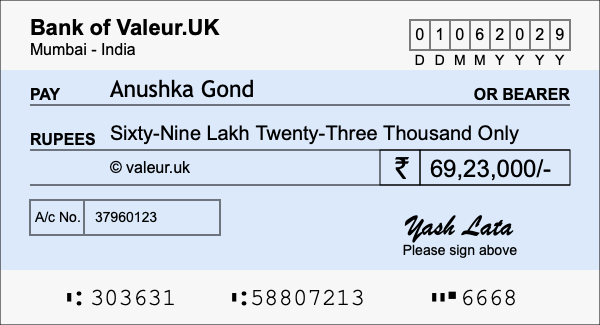 How to write a cheque for 69.23 lakh rupees How to write a cheque for 69.23 lakh rupees