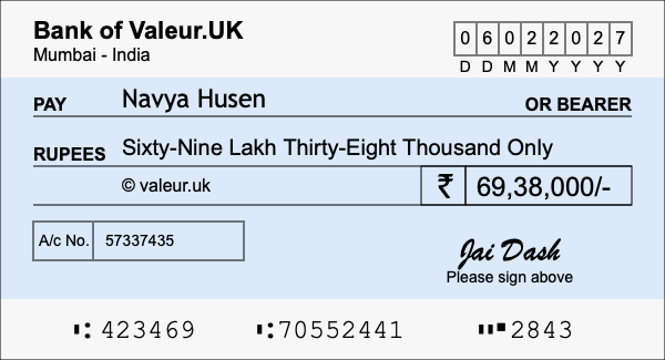 How to write a cheque for 69.38 lakh rupees How to write a cheque for 69.38 lakh rupees