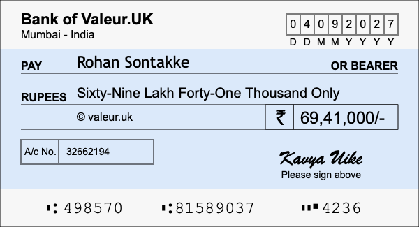 How to write a cheque for 69.41 lakh rupees How to write a cheque for 69.41 lakh rupees