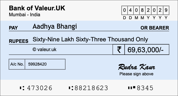 How to write a cheque for 69.63 lakh rupees How to write a cheque for 69.63 lakh rupees