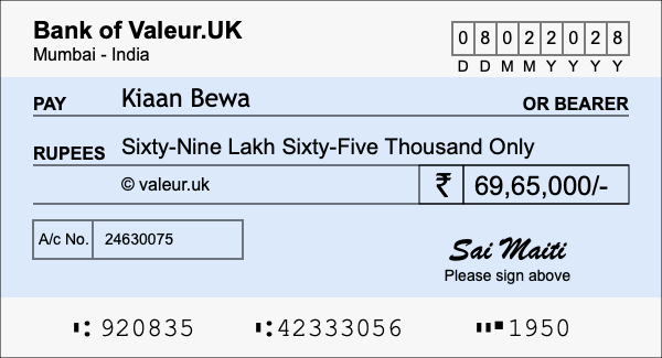 How to write a cheque for 69.65 lakh rupees How to write a cheque for 69.65 lakh rupees