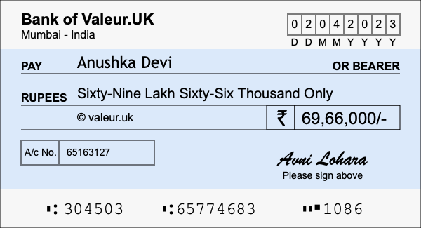 How to write a cheque for 69.66 lakh rupees How to write a cheque for 69.66 lakh rupees