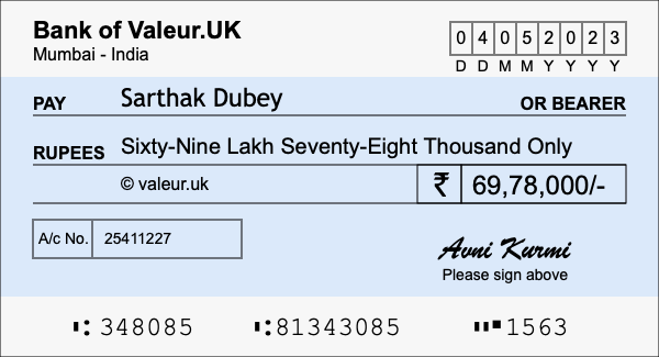 How to write a cheque for 69.78 lakh rupees How to write a cheque for 69.78 lakh rupees