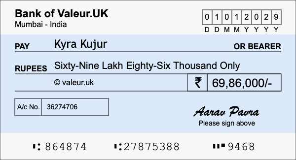 How to write a cheque for 69.86 lakh rupees How to write a cheque for 69.86 lakh rupees