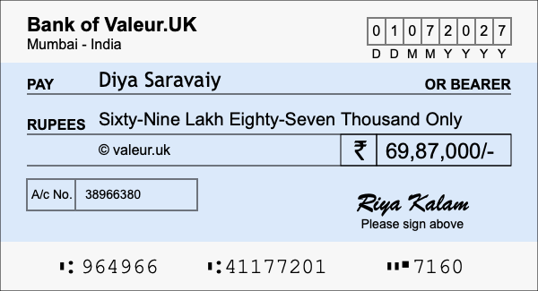 How to write a cheque for 69.87 lakh rupees How to write a cheque for 69.87 lakh rupees