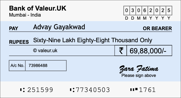 How to write a cheque for 69.88 lakh rupees How to write a cheque for 69.88 lakh rupees