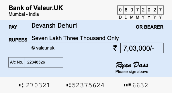 How to write a cheque for 7.03 lakh rupees