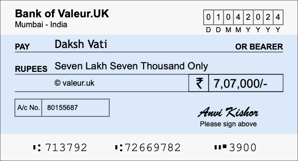 How to write a cheque for 7.07 lakh rupees How to write a cheque for 7.07 lakh rupees