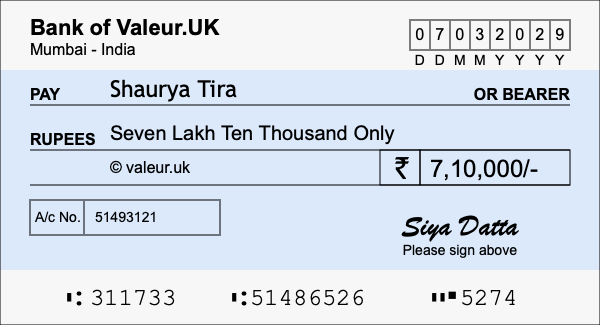 How to write a cheque for 7.1 lakh rupees