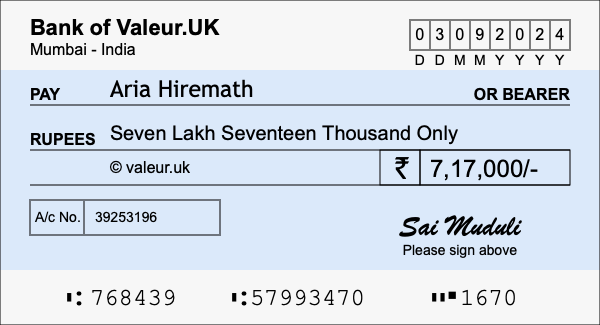 How to write a cheque for 7.17 lakh rupees