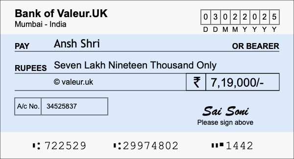 How to write a cheque for 7.19 lakh rupees How to write a cheque for 7.19 lakh rupees