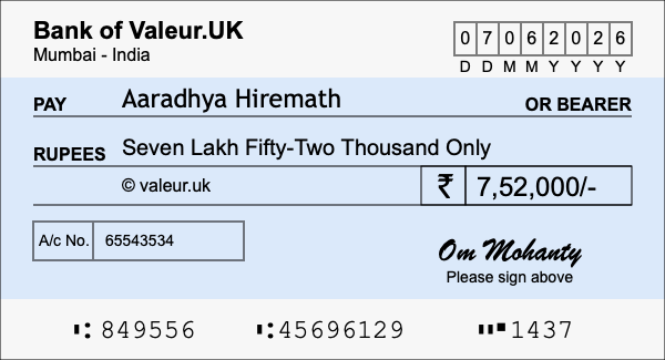 How to write a cheque for 7.52 lakh rupees How to write a cheque for 7.52 lakh rupees