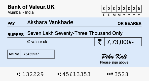 How to write a cheque for 7.73 lakh rupees