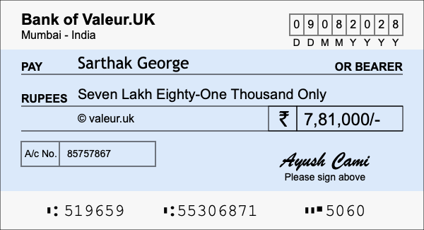 How to write a cheque for 7.81 lakh rupees How to write a cheque for 7.81 lakh rupees