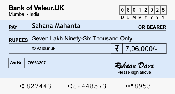 How to write a cheque for 7.96 lakh rupees How to write a cheque for 7.96 lakh rupees