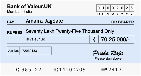How to write a cheque for 70.25 lakh rupees How to write a cheque for 70.25 lakh rupees
