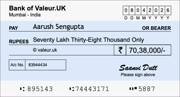 How to write a cheque for 70.38 lakh rupees