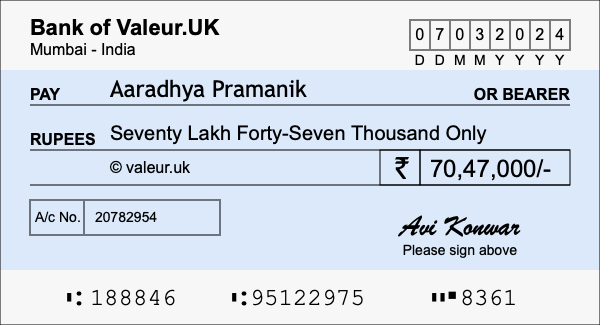 How to write a cheque for 70.47 lakh rupees How to write a cheque for 70.47 lakh rupees