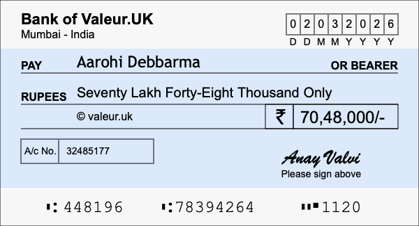 How to write a cheque for 70.48 lakh rupees