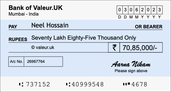 How to write a cheque for 70.85 lakh rupees How to write a cheque for 70.85 lakh rupees