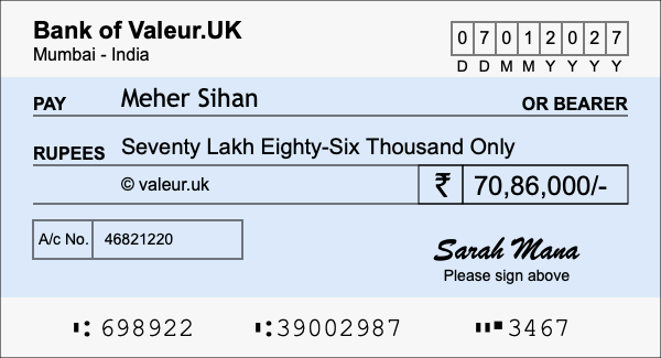 How to write a cheque for 70.86 lakh rupees How to write a cheque for 70.86 lakh rupees
