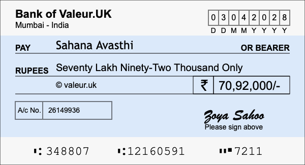 How to write a cheque for 70.92 lakh rupees How to write a cheque for 70.92 lakh rupees