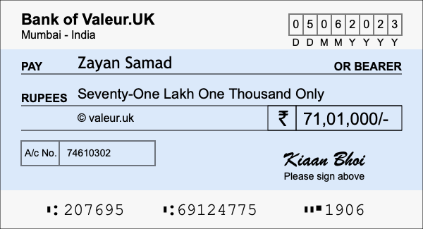 How to write a cheque for 71.01 lakh rupees How to write a cheque for 71.01 lakh rupees