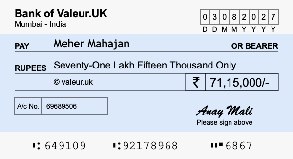 How to write a cheque for 71.15 lakh rupees How to write a cheque for 71.15 lakh rupees