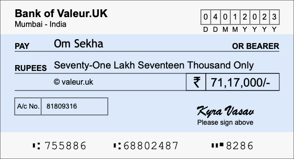 How to write a cheque for 71.17 lakh rupees How to write a cheque for 71.17 lakh rupees