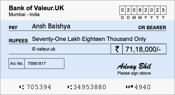 How to write a cheque for 71.18 lakh rupees How to write a cheque for 71.18 lakh rupees
