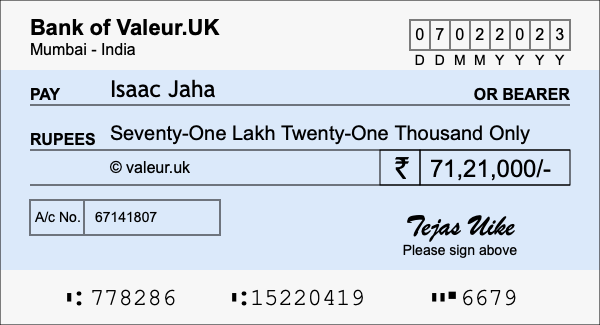 How to write a cheque for 71.21 lakh rupees How to write a cheque for 71.21 lakh rupees