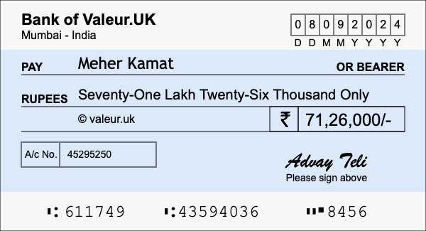 How to write a cheque for 71.26 lakh rupees How to write a cheque for 71.26 lakh rupees