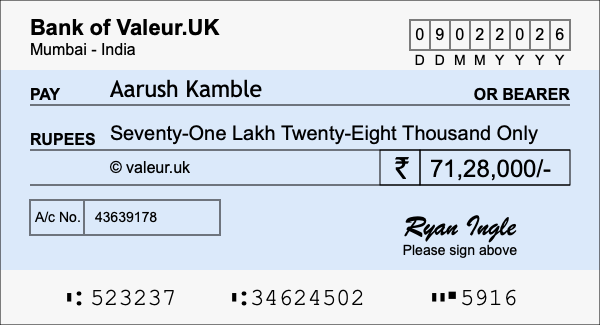 How to write a cheque for 71.28 lakh rupees How to write a cheque for 71.28 lakh rupees