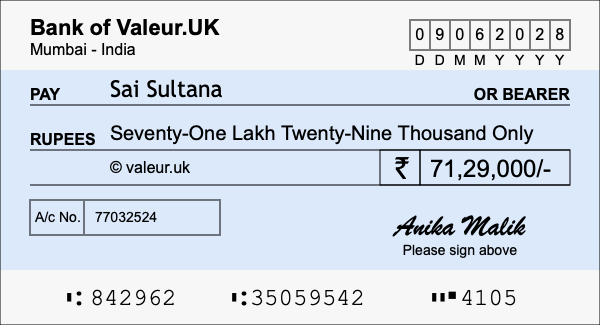 How to write a cheque for 71.29 lakh rupees How to write a cheque for 71.29 lakh rupees
