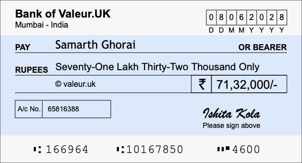 How to write a cheque for 71.32 lakh rupees